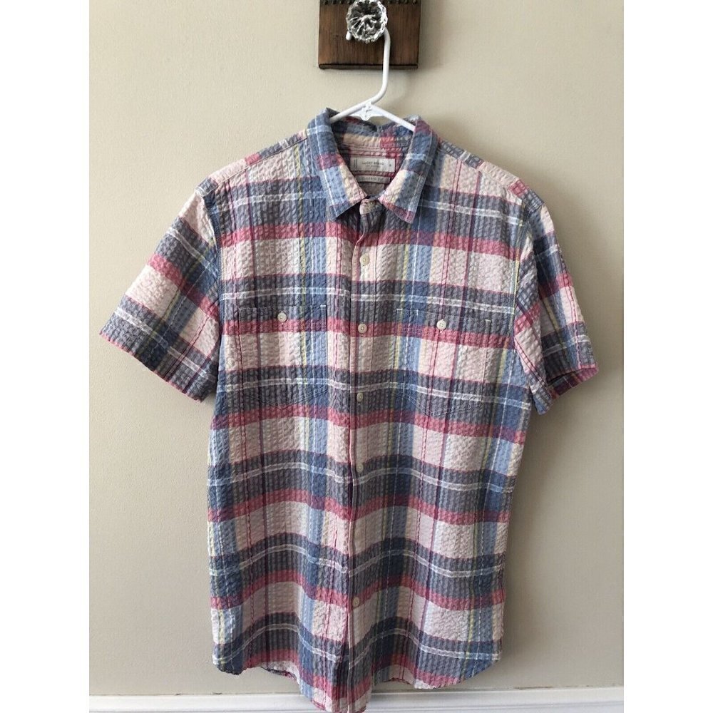 Lucky Brand Mens Size M Seersucker Short Sleeve Shirt Button Front